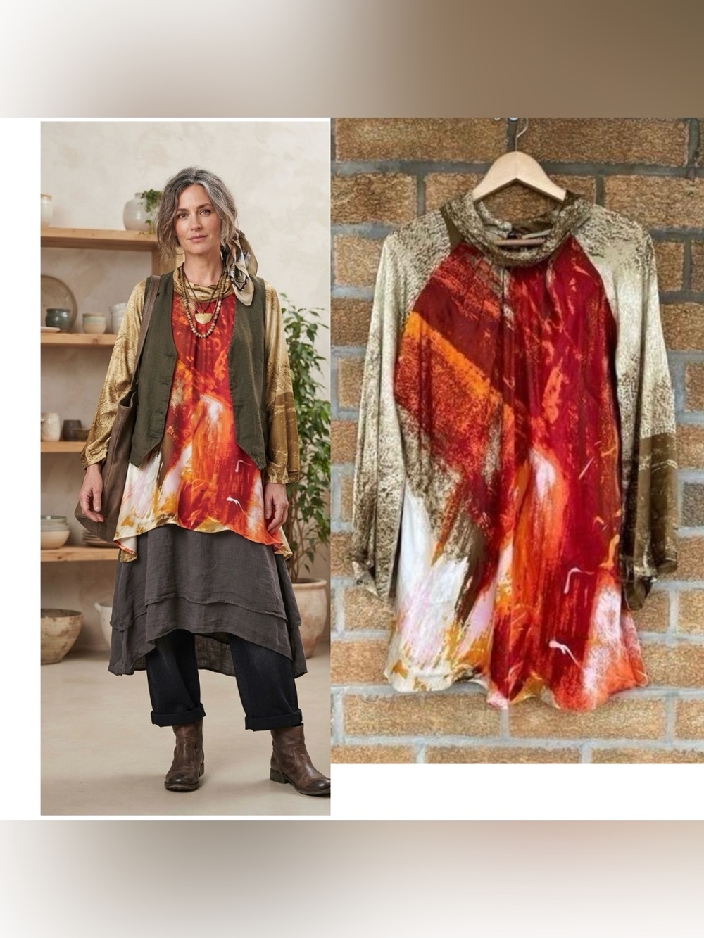 Wills Signature Satya Paul Silk Abstract Art Tunic Blouse L Whimsigoth